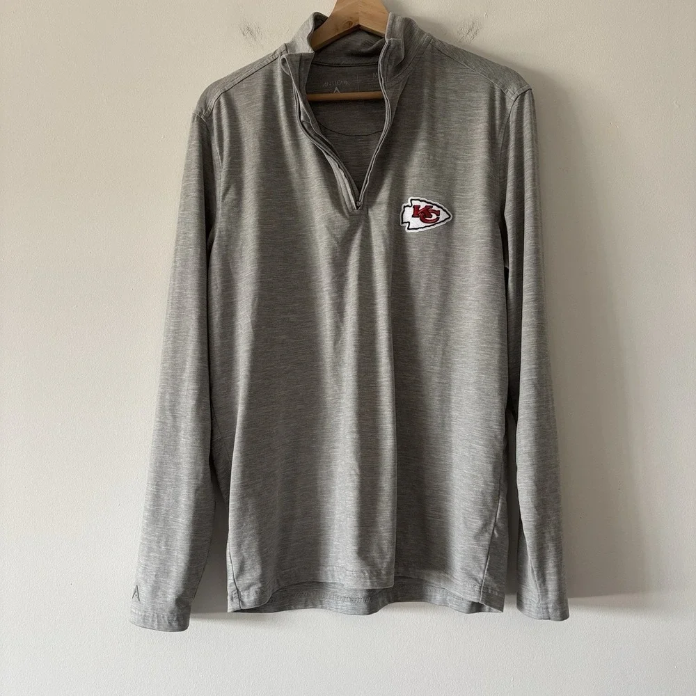 Kansas City Chiefs Antigua‎ 1/4 Zip Pullover Shirt Gray Men's M Gym Athleisure